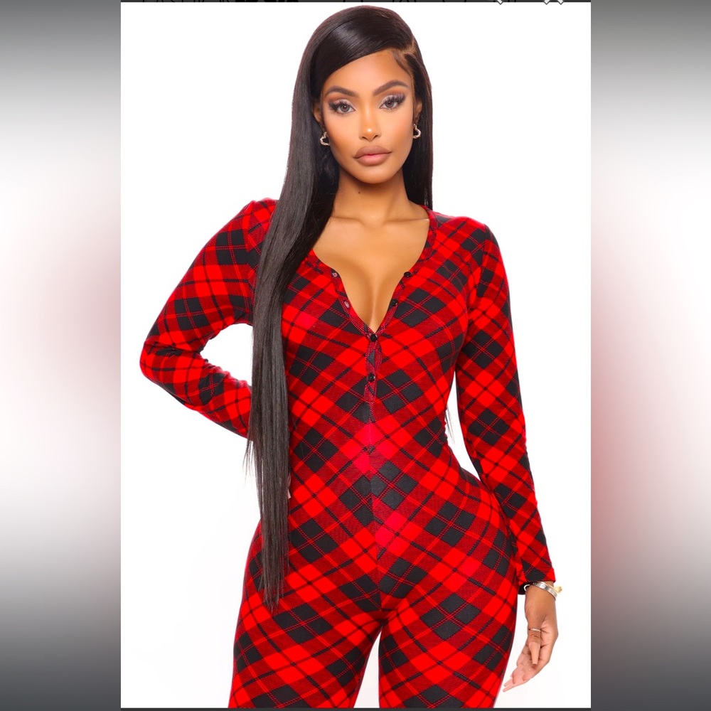 Plaid Habits PJ Jumpsuit Onesie - Red/Black
